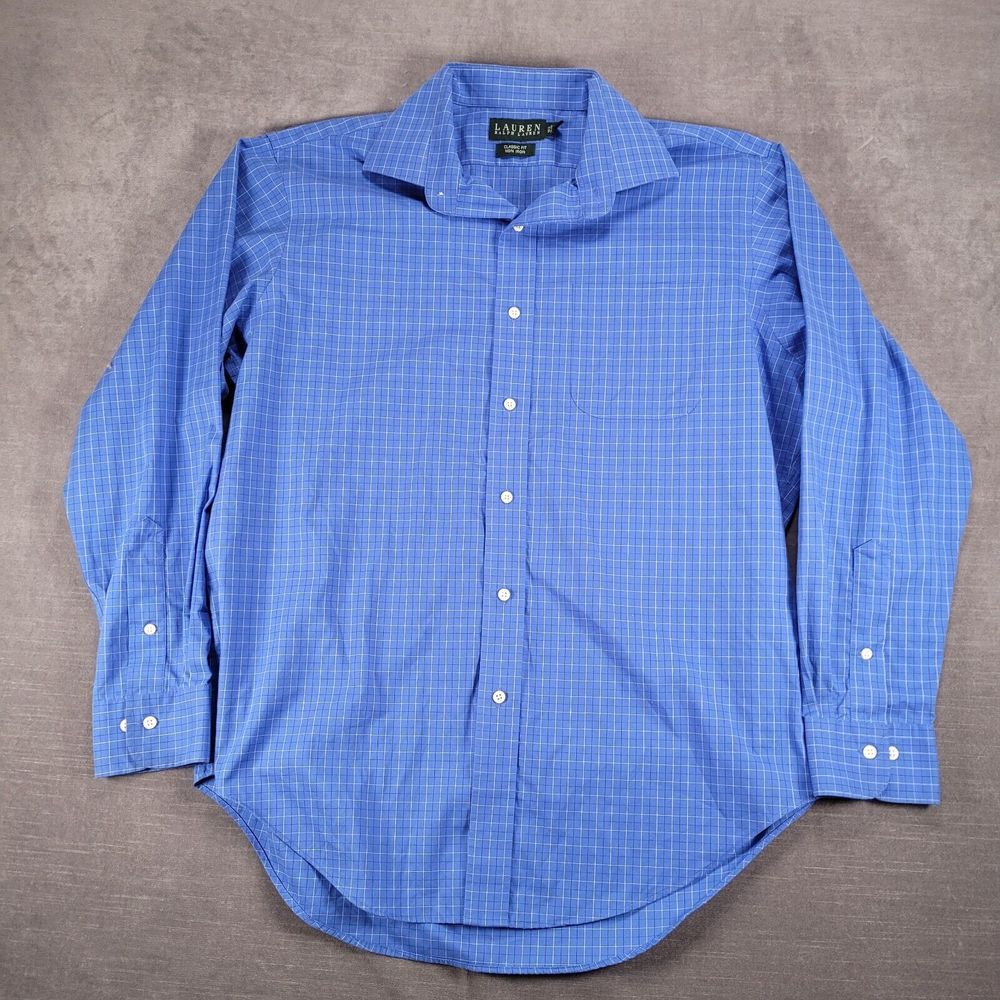 Lauren Ralph Lauren Blue Checked Button Up Long Sleeve Mens Size 16.5 34/35